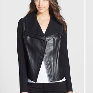 Classics Entier leather front merino wool jacket, Black, Large = 12-14
